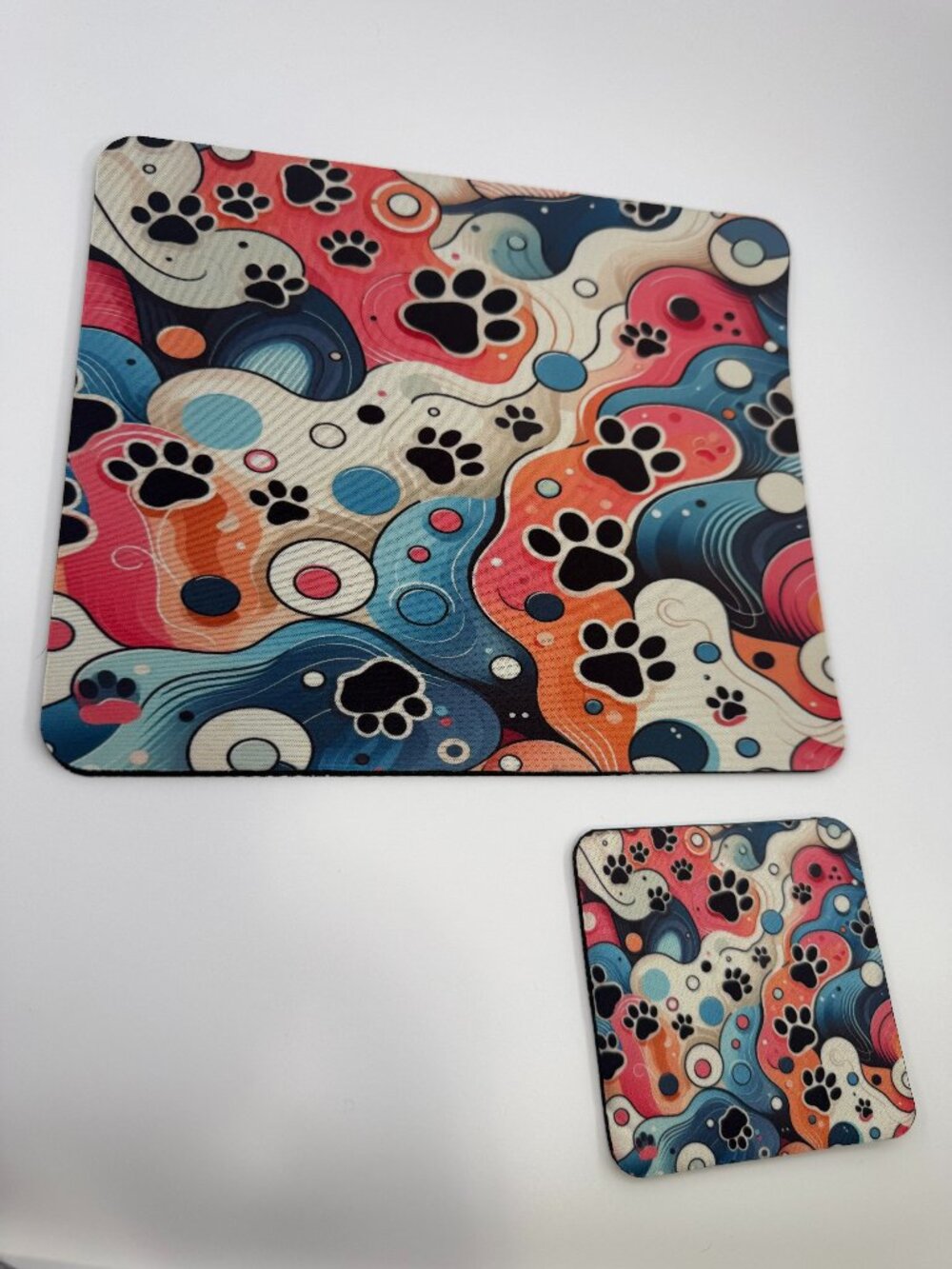 NEW! Groovy Paw Print Mouse Pad & Coaster Set